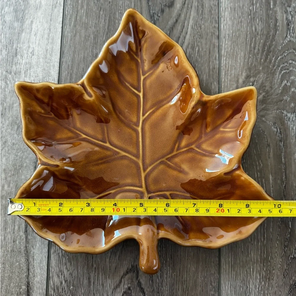 Pottery Barn Harvest Leaf Serving Plate Maple Leaf 10” Ceramic Salad Dish Brown
